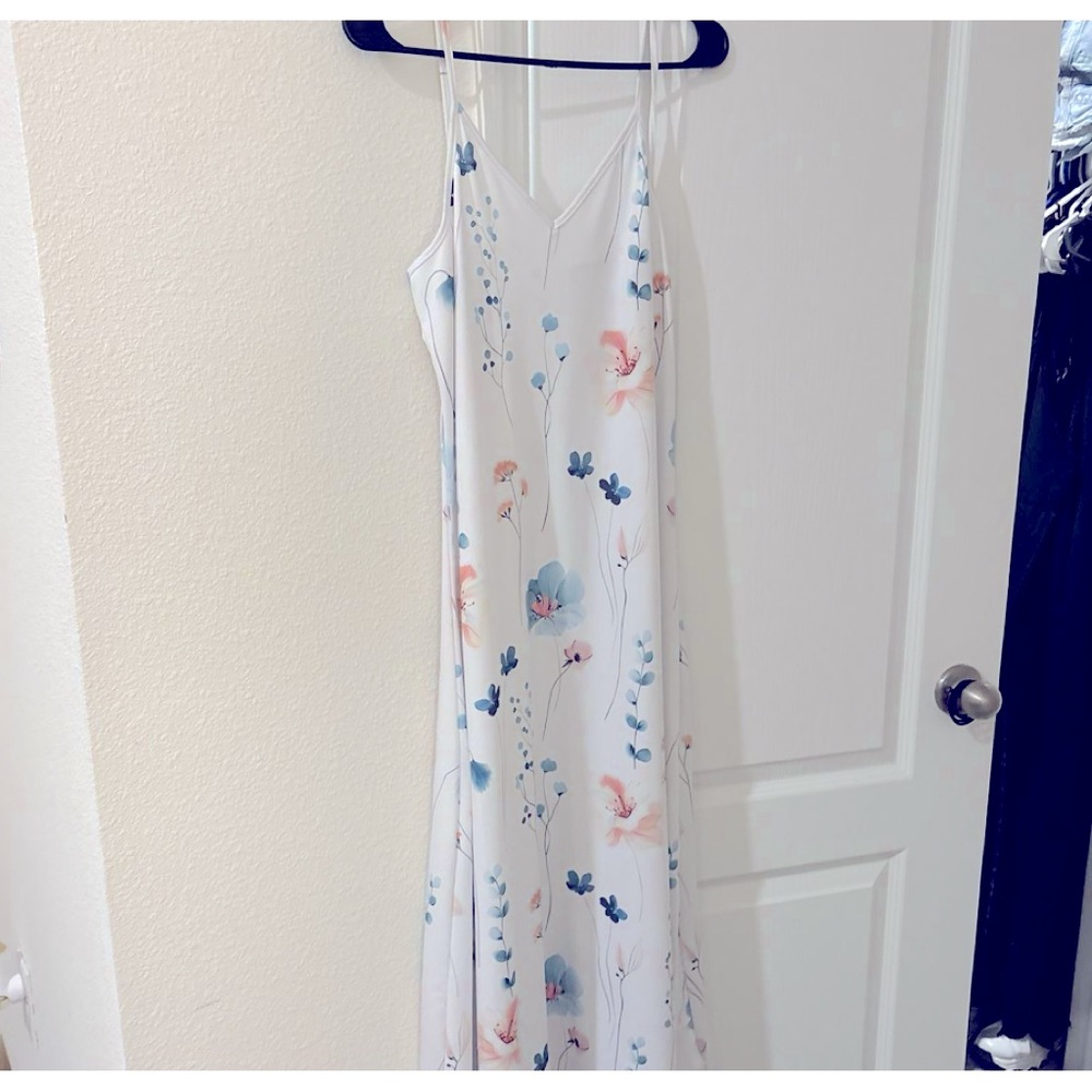 White floral maxi slip dress